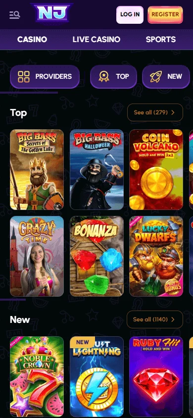 Novajackpot Casino mobile games lobby